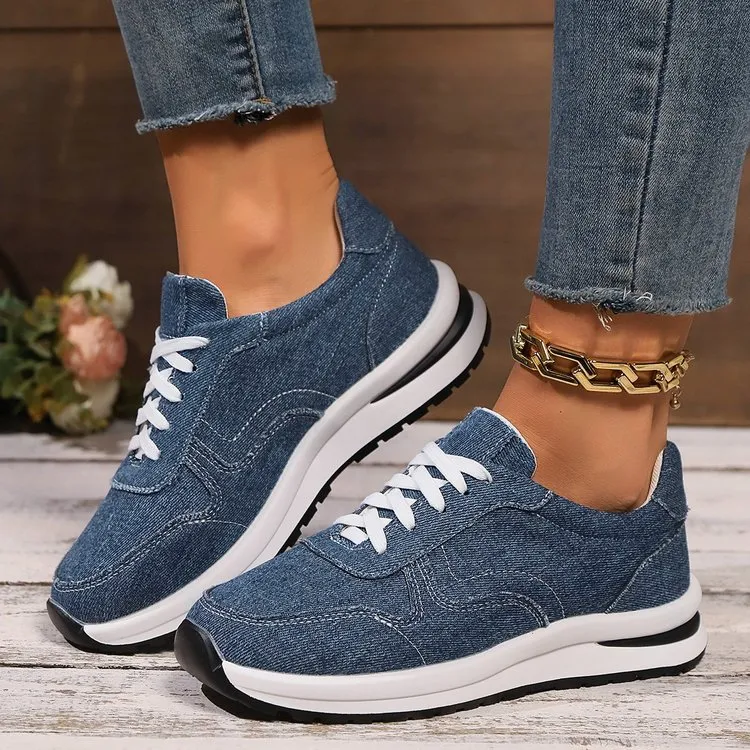 Women Fashion Casual Lace-Up Strappy Soft Sole Sneakers