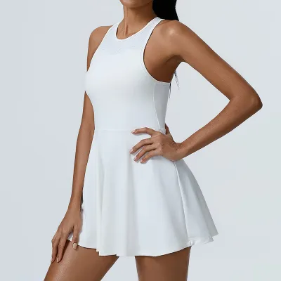 Women Fashion Casual Solid Color With Belt Pad Anti-Running Sports Dress