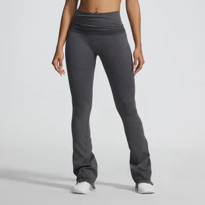 Women Fashion Casual Seamless Sand Wash Folding Waist High Elastic Yoga Pants