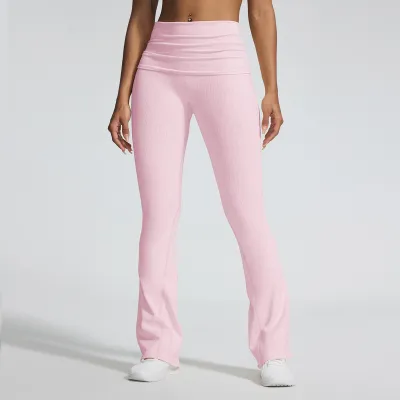 Women Fashion Casual Seamless Sand Wash Folding Waist High Elastic Yoga Pants