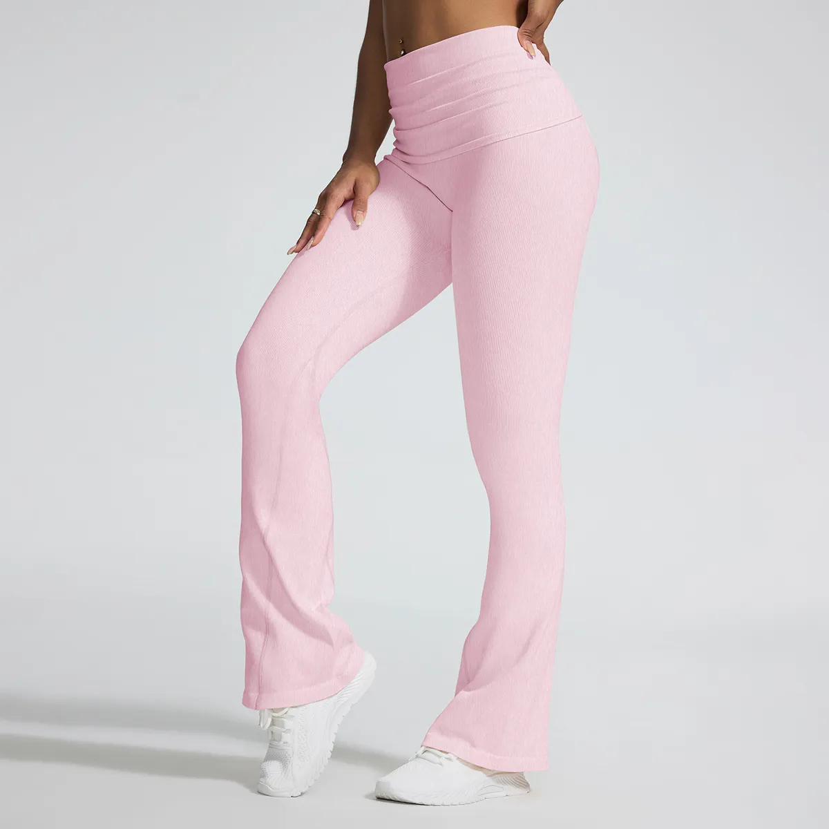 Women Fashion Casual Seamless Sand Wash Folding Waist High Elastic Yoga Pants