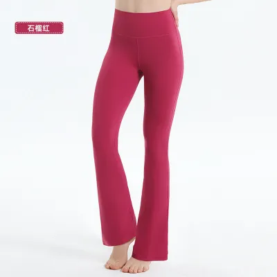 Women Fashion Casual Solid Color High Waist Slim-Fit Flared Yoga Pants