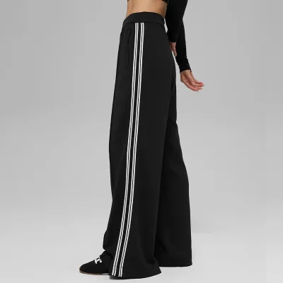 Women Fashion Casual White Strip Loose Wide Leg Sports Pants