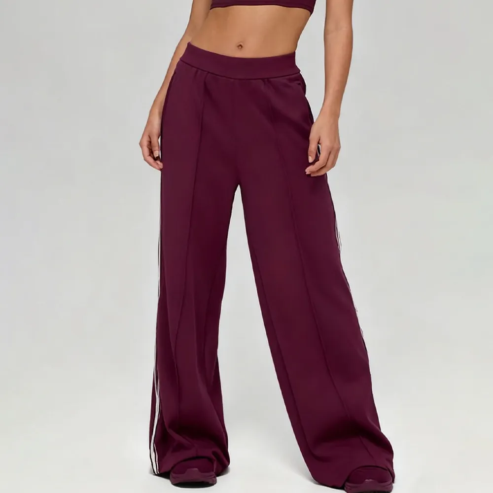 Women Fashion Casual White Strip Loose Wide Leg Sports Pants