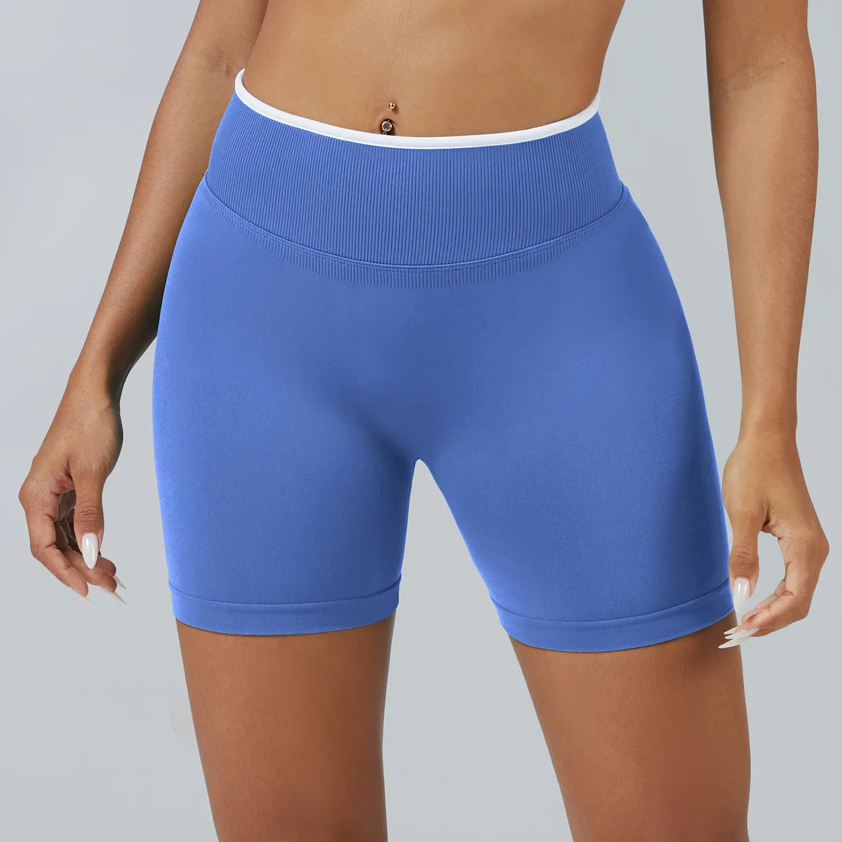 Women Fashion Casual Color-Block Seamless Yoga Shorts