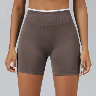 Women Fashion Casual Color-Block Seamless Yoga Shorts