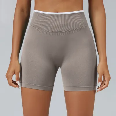 Women Fashion Casual Color-Block Seamless Yoga Shorts