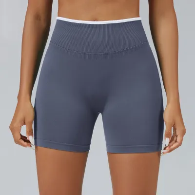 Women Fashion Casual Color-Block Seamless Yoga Shorts