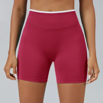 Women Fashion Casual Color-Block Seamless Yoga Shorts