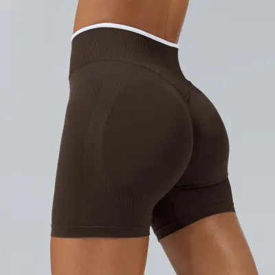 Women Fashion Casual Color-Block Seamless Yoga Shorts