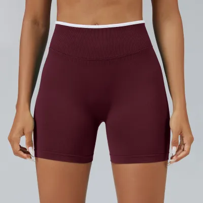 Women Fashion Casual Color-Block Seamless Yoga Shorts