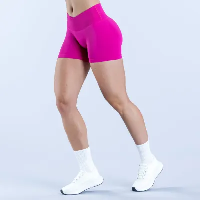 Women Fashion Solid Color Seamless Cross Waist Yoga Shorts