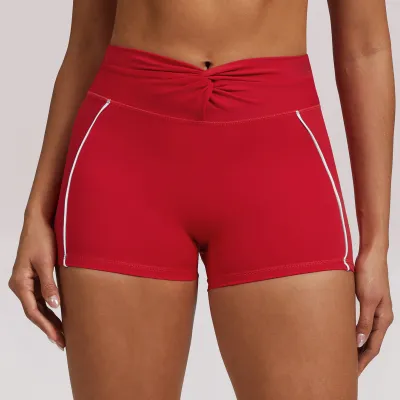 Women Fashion Casual Twisted Pleated High Waist Yoga Shorts