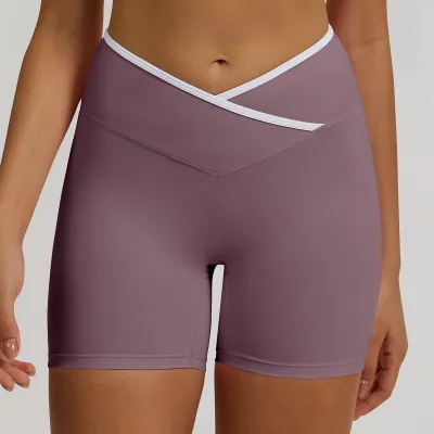 Women Fashion Casual Cross High Waist Tight Yoga Shorts
