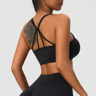 Women Fashion Casual Solid Color Shoulder Strap Yoga Bra
