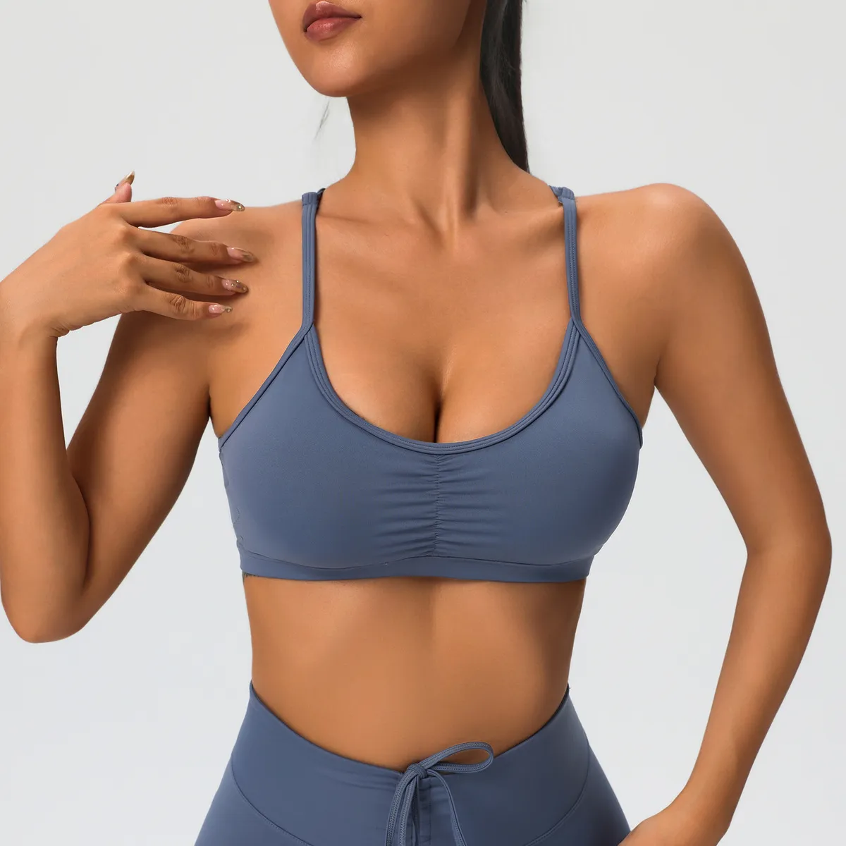 Women Fashion Casual Solid Color Shoulder Strap Yoga Bra