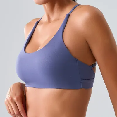 Woemn Fashion Solid Color Shock-Proof Gathering Quick-Drying Backless Yoga Bra