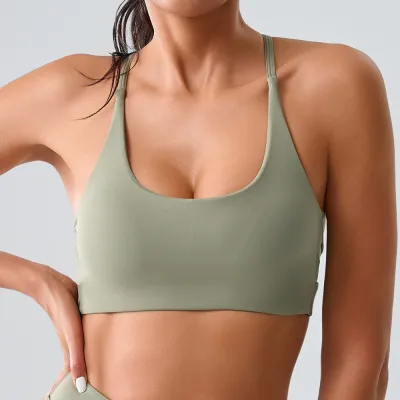 Woemn Fashion Solid Color Shock-Proof Gathering Quick-Drying Backless Yoga Bra