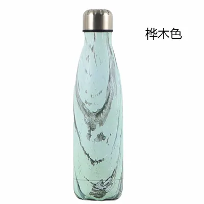 Fashion Creative Wood Grain 304 Stainless Steel Vacuum Sports Thermos 500ml Screw Cap
