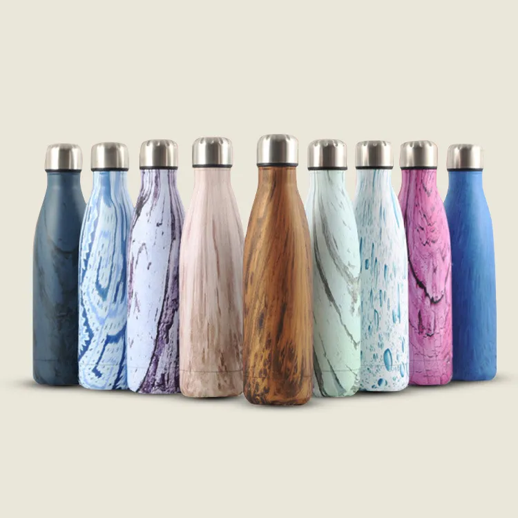 Fashion Creative Wood Grain 304 Stainless Steel Vacuum Sports Thermos 500ml Screw Cap