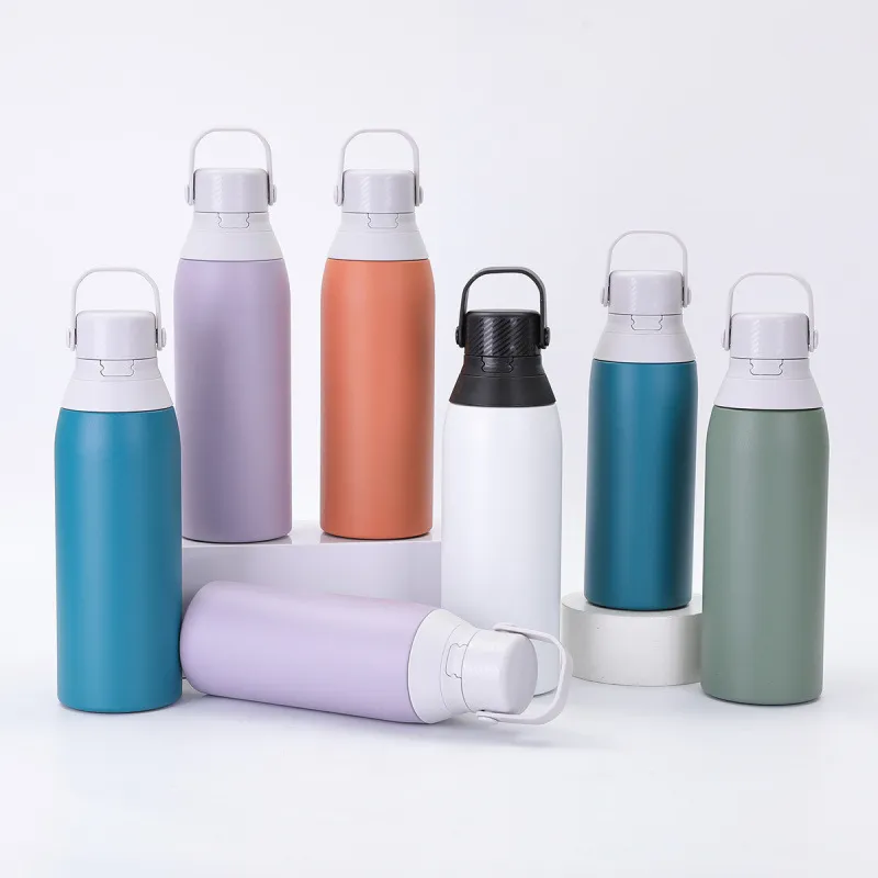Fashion Simple Solid Color 304 Stainless Steel Outdoor Portable Sports Thermos Cup with Straw Lid