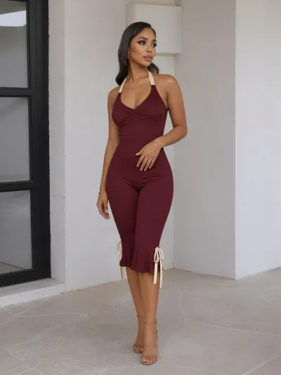 Women Fashion Sexy Spring Halter-Neck Strap Slim-Fit Rompers