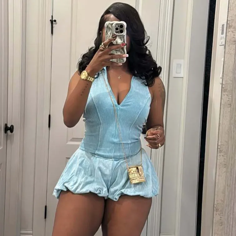 Women Fashon Casual Washe Solid Color Sleeveless Bubble Rompers