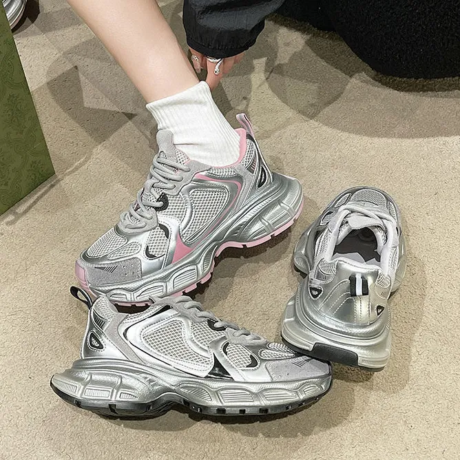 Women Fashion Casual Breathable Lightweight Lace-Up Platform Chunky Sneakers