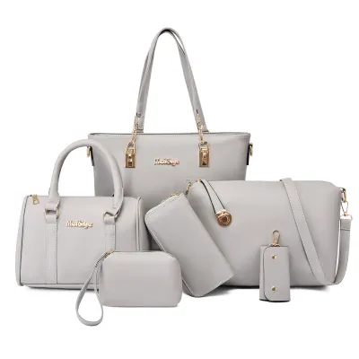 Women Fashion Casual Solid Color Large Capacity PU Tote Bag Six-Piece Set