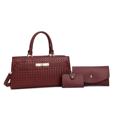 Women Fashion Casual Solid Color Small Square PU Handbag Three-Piece Bag Set