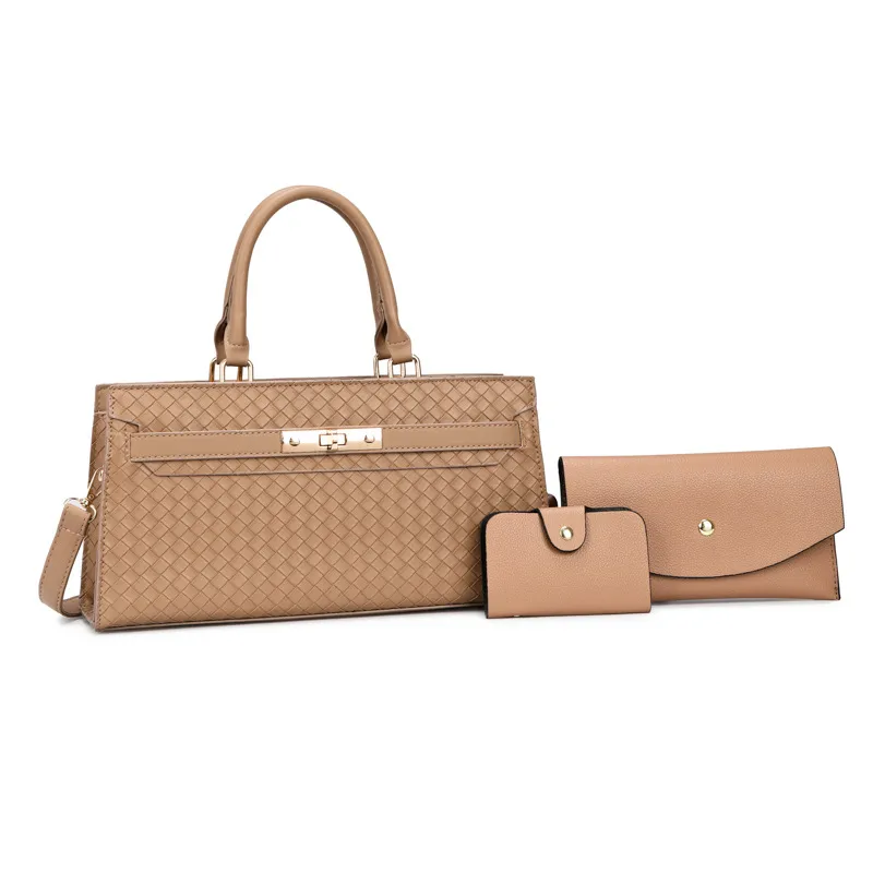 Women Fashion Casual Solid Color Small Square PU Handbag Three-Piece Bag Set