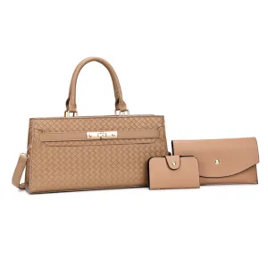 Women Fashion Casual Solid Color Small Square PU Handbag Three-Piece Bag Set