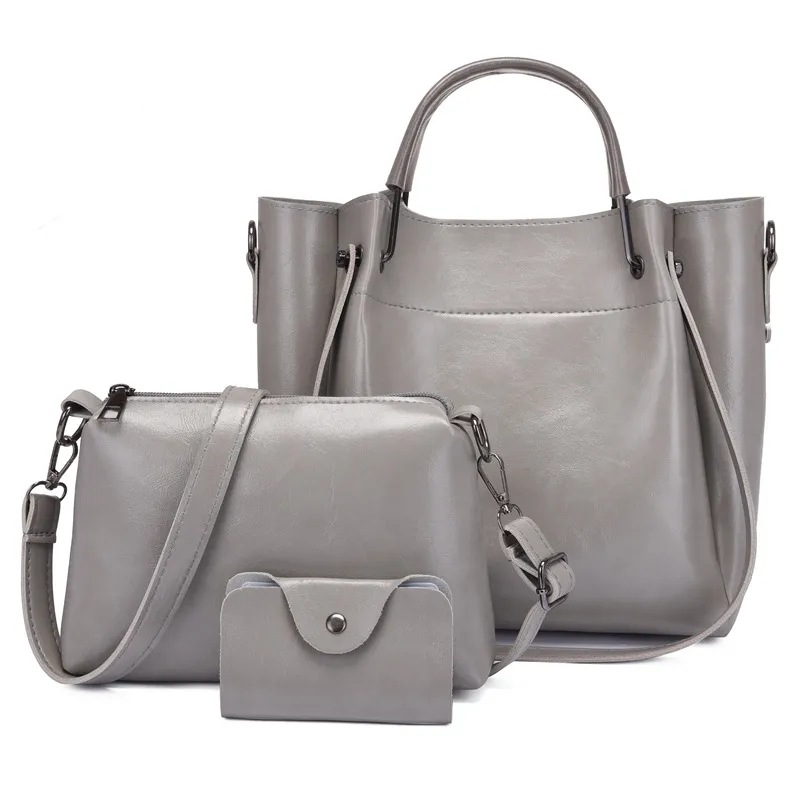 Women Fashion Casual Solid Color Large Capacity PU Handbag Three-Piece Bag Set