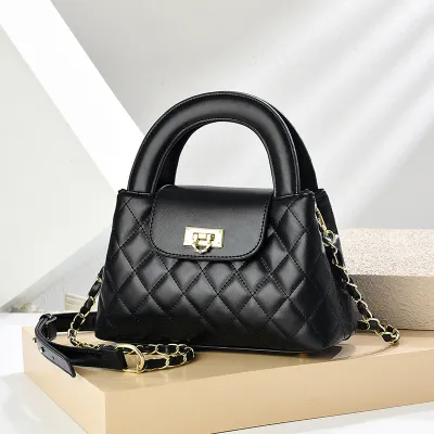 Women Fashion Casual Solid Color Rhomboid Chain PU Handbag