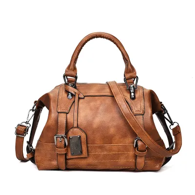 Women Fashion Casual Retro Large Capacity PU Handbag