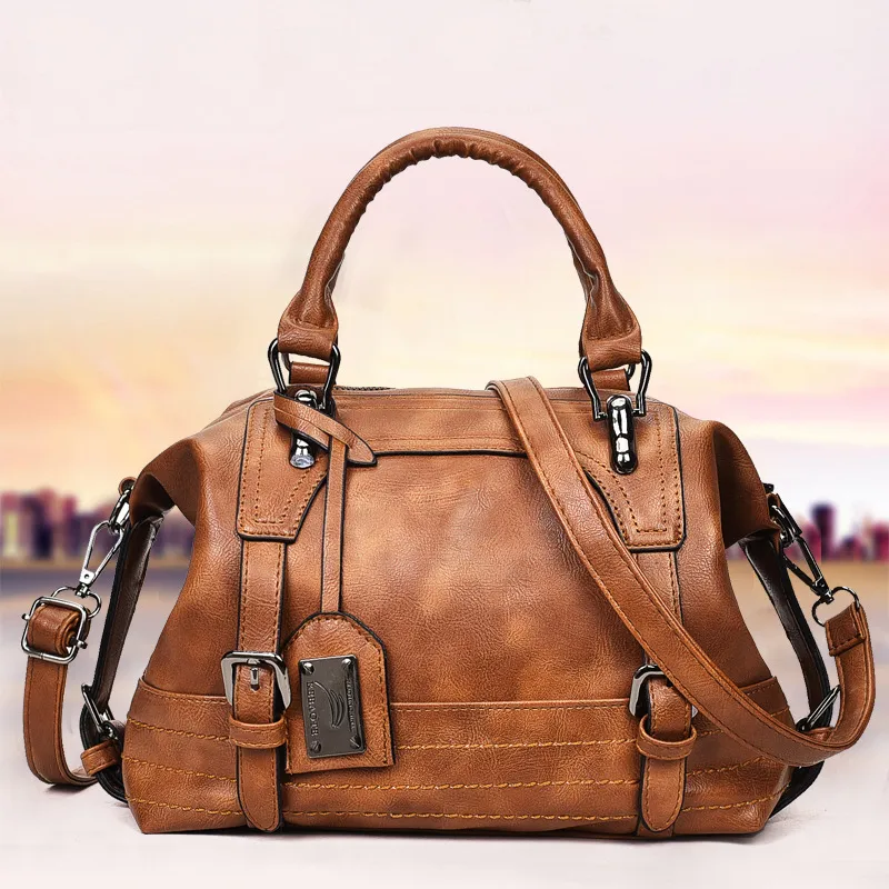 Women Fashion Casual Retro Large Capacity PU Handbag