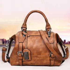 Women Fashion Casual Retro Large Capacity PU Handbag