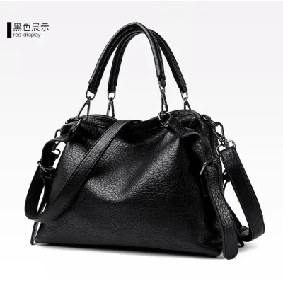 Women Casual Solid Color Litchi Pattern Genuine Leather Large Capacity Handbag