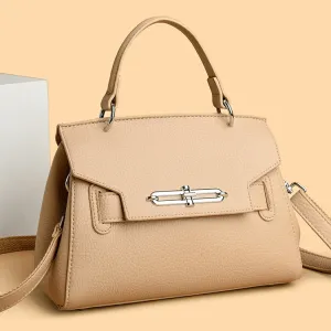 Women Fashion Casual Solid Genuine Leather Large Capacity Portable Boston Handbag
