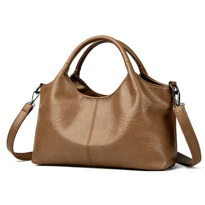 Women Fashion Soft Genuine Leather Tote Handbag Casual Solid Color