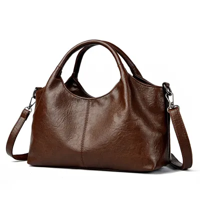 Women Fashion Soft Genuine Leather Tote Handbag Casual Solid Color