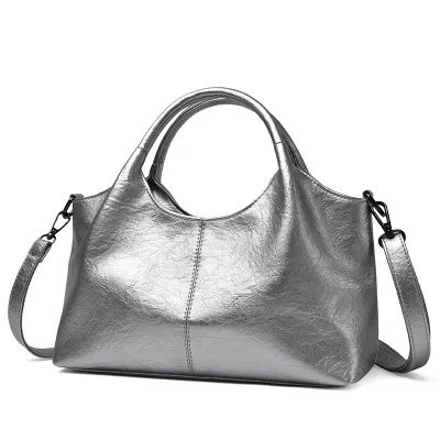 Women Fashion Soft Genuine Leather Tote Handbag Casual Solid Color