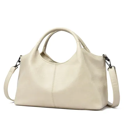 Women Fashion Soft Genuine Leather Tote Handbag Casual Solid Color