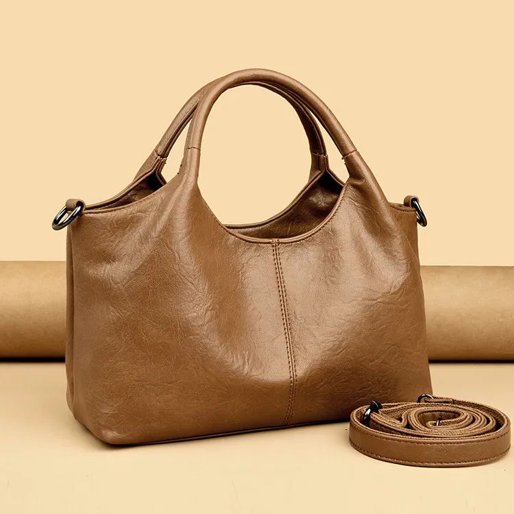 Women Fashion Soft Genuine Leather Tote Handbag Casual Solid Color