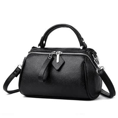 Women Fashion Casual Solid Color Large Capacity Genuine Leather Boston Bag