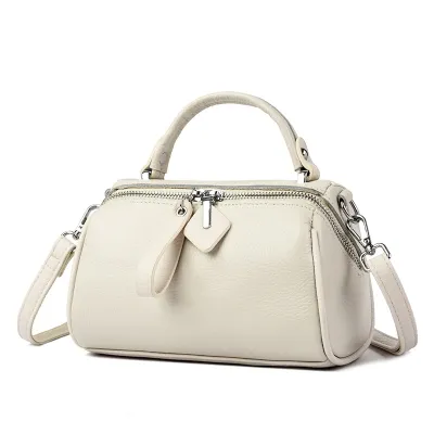Women Fashion Casual Solid Color Large Capacity Genuine Leather Boston Bag