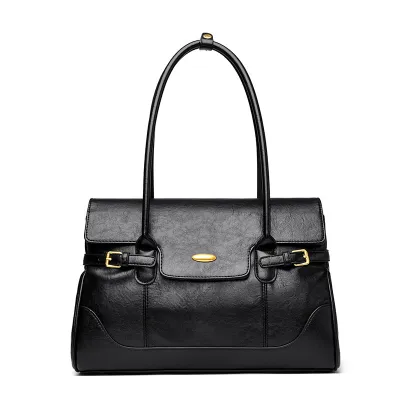 Women's Fashion Casual Retro Genuine Leather Solid Color Large Capacity Handbag Axillary Bag