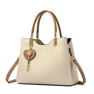 Women Fashion Casual Pendant Multi-Layer Genuine Leather Handbag