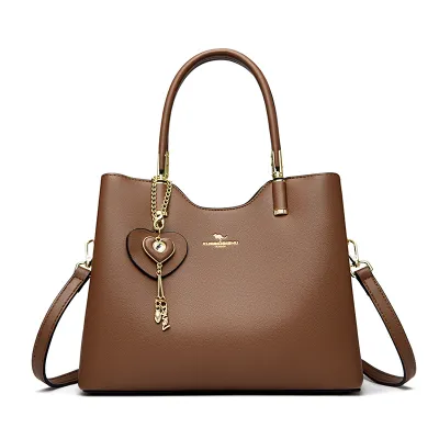 Women Fashion Casual Pendant Multi-Layer Genuine Leather Handbag