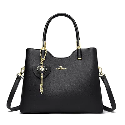 Women Fashion Casual Pendant Multi-Layer Genuine Leather Handbag
